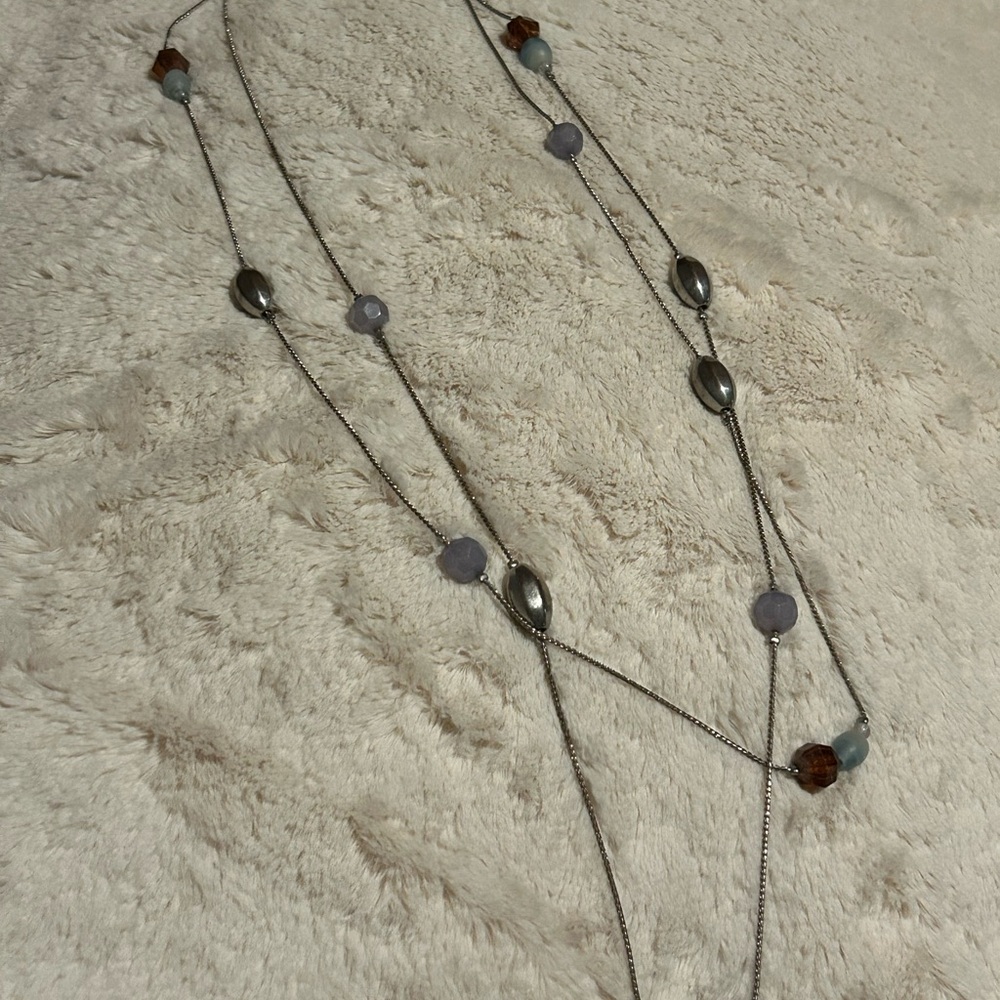 Elegant Silver and Brown Beaded Necklace